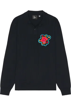 By Parra Flower Blob Knitted Polo Sweater in Midnight Blue - Navy. Size L (also in M, S).
