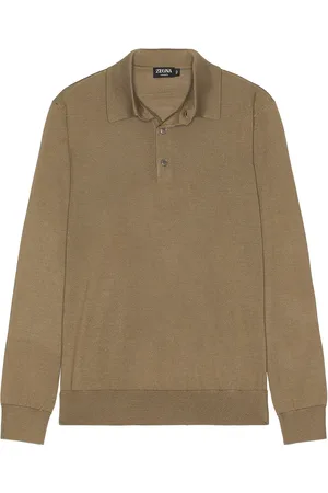 Ermenegildo Zegna Cashseta Polo in Khaki - Brown. Size 48 (also in 50, 52).