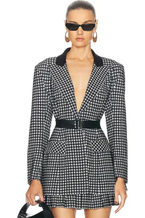 Norma Kamali Single Breasted Boy Fit Riding Jacket in Large Houndstooth & Black - Black. Size L (also in M, S, XS).