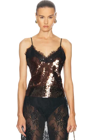 Retrofete Danna Sequin Top in Deep Brown - Brown. Size L (also in M, S, XL).