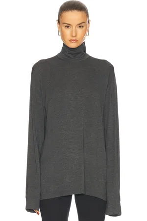 Norma Kamali Long Sleeve Turtleneck Easy Fit Top in Dark Grey - Charcoal. Size XS (also in ).