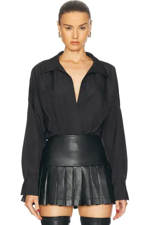 Norma Kamali Super Oversized Boyfriend Shirt Bodysuit in Black - Black. Size L (also in M, XL).