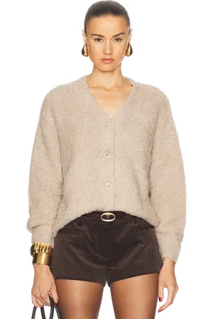 ENZA COSTA Wool Feather Boxy Cardigan in Stone - Neutral. Size S (also in XS).