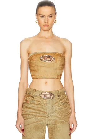 Diesel Cropped Tube Top in Denim - Brown. Size L (also in M, S, XS).