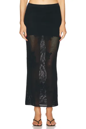 FLEUR DU MAL Lace Pointelle Maxi Skirt in Black - Black. Size M (also in S, XS).
