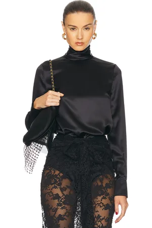 Dolce & Gabbana Satin Turtleneck Top in Nero - Black. Size 40 (also in ).