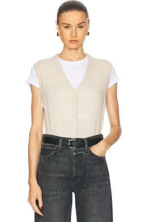 ÉTERNE Elton Cashmere Cardigan Vest in Oatmeal - Beige. Size M/L (also in XS/S).