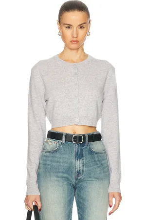 ENZA COSTA Cashmere Fitted Cardigan in Heather Grey - Grey. Size L (also in ).