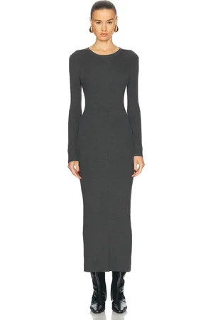 ENZA COSTA Silk Sweater Rib Crew Dress in Heather Charcoal - Grey. Size L (also in S).