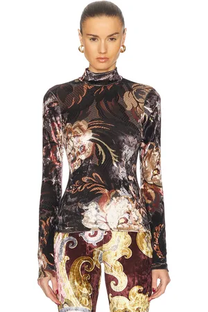 Etro Long Sleeve Top in Print On Grey Base - Black. Size 38 (also in 40).