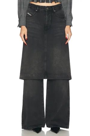 Diesel Wide Leg With Skirt Overlay in Black Denim - Black. Size 24 (also in ).