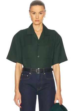 WAO Boxy Linen Shirt in Forest Green - Dark Green. Size M (also in S).