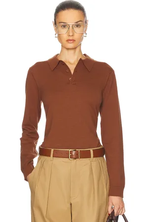 WAO Long Sleeve Knit Polo in in Cocoa - Brown. Size M (also in S, XL/1X).
