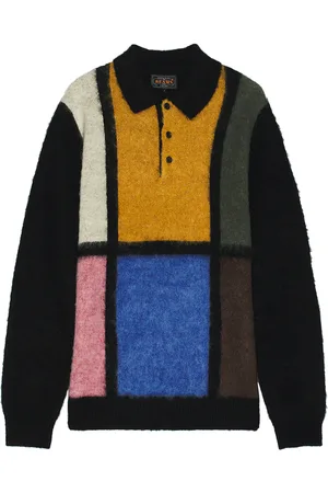 Beams Knit Shaggy Polo in Black - Black. Size M (also in ).