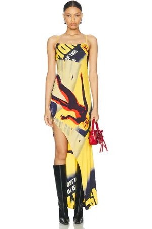 MONSE Lady Printed Draped Dress in Print Multi - Yellow. Size 2 (also in ).