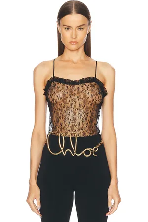 Chloé Floral Lace Embroidered Tank Top in Black - Black. Size 34 (also in 40).