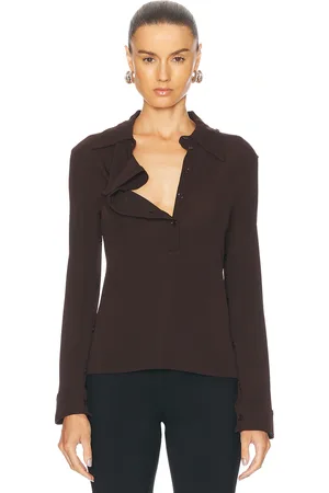 Courrèges Oblique Crepe Jersey Shirt in Chocolate - Chocolate. Size L (also in S).