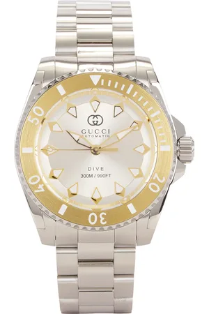 Gucci Dive 40mm Watch in Steel & Gold - Metallic Silver. Size all.