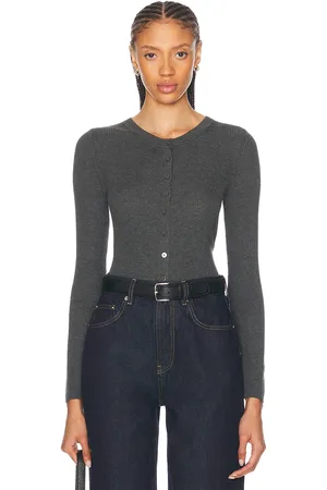 ENZA COSTA Silk Sweater Rib Fitted Longsleeve Cardigan in Heather Charcoal - Grey. Size L (also in ).