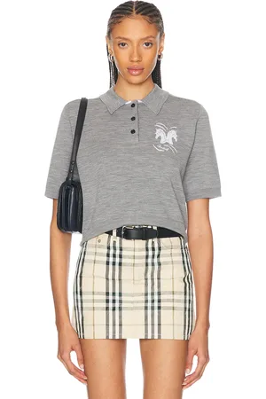 Burberry Short Sleeve Polo Top in Grey - Grey. Size L (also in XS).