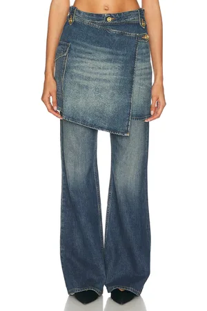 Ganni Flared Leg With Skirt in Mid Blue Vintage - Denim-Medium. Size 24 (also in ).