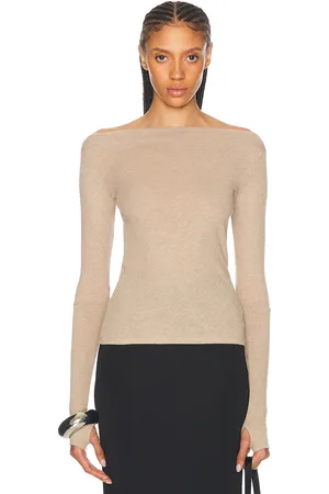 ENZA COSTA Cashmere Boatneck Top in Khaki - Beige. Size L (also in XS).