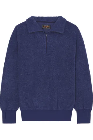 Beams Mil Half Zip Fleece in Blue - Blue. Size L (also in M, S).