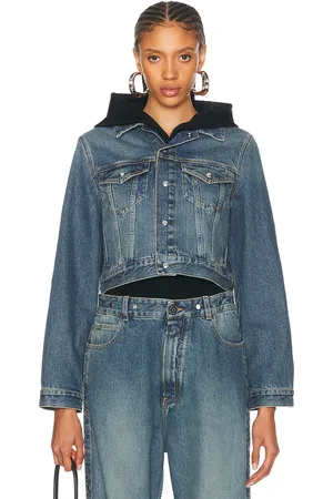 Alaïa Hooded Denim Jacket in Bleu Vintage - Denim-Medium. Size 38 (also in 40).