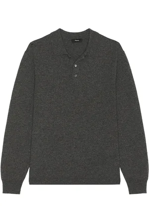 THEORY Hilles Cashmere Polo in Grey Heather - Grey. Size L (also in S).