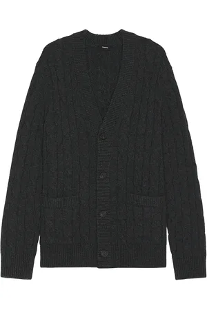 THEORY Cable Knit Cardigan in Pestle Melange - Grey. Size L (also in M, XL/1X).