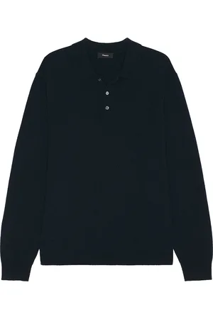 THEORY Hilles Cashmere Polo in Baltic - Blue. Size L (also in M, S, XL/1X).