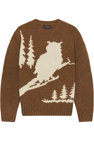 Beams Crew Intarsia 3g Sweater in Brown - Brown. Size L (also in M, S, XL/1X).