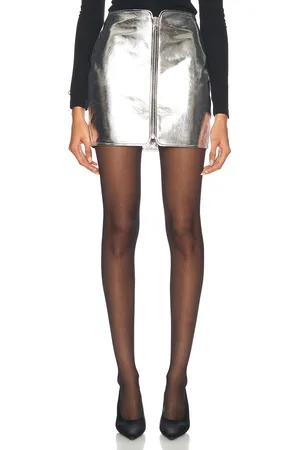 The Sei Zipped Leather Mini Skirt in Silver - Metallic Silver. Size 0 (also in 2, 4, 6, 8).