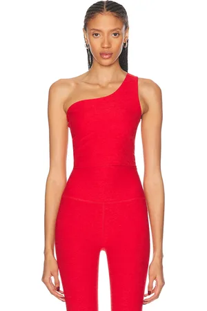 Beyond Yoga Spacedye The Bold Shoulder Cropped Tank Top in Ruby Red Heather - Red. Size XS (also in ).