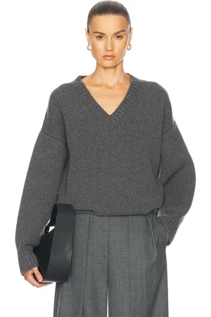 Rohe Compact Knit V Neck Sweater in Mid Grey Melange - Grey. Size 42 (also in ).