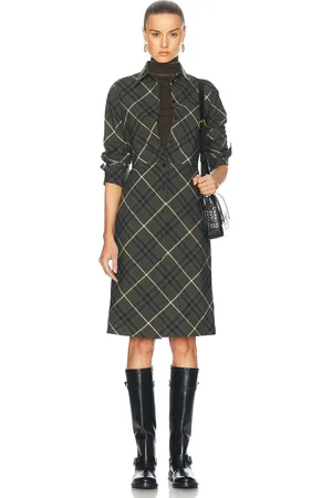 Burberry Long Sleeve Midi Dress in Marsh IP Check - Grey. Size 0 (also in 2, 6).