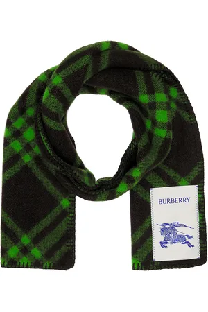 Burberry Tri Bar Check Wool Scarf in Shale - Green. Size all.