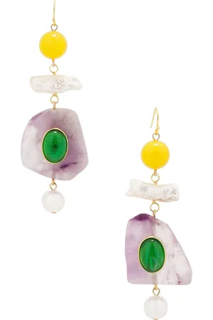 BEN-AMUN Dangle Earrings in Gold & Semi Precious Stone - Purple. Size all.