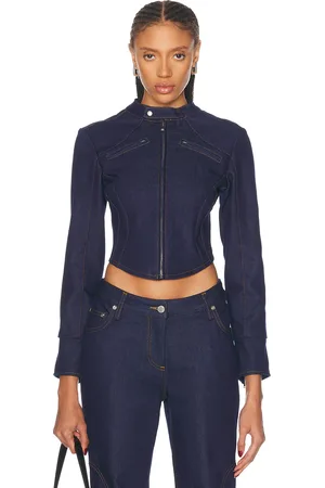 MIMCHIK Denim Moto Jacket in Indigo - Denim-Dark. Size 0 (also in 6).
