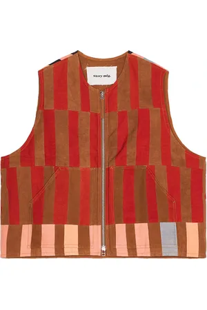 Story Saturn Vest in Stripe Patchwork - Brown. Size L (also in M, S, XL/1X).