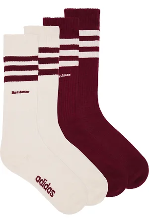 adidas 3s Socks in Wonder White & Collegiate Burgundy - Burgundy. Size L (also in M, XL).
