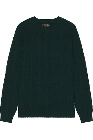 Beams Crew Cable Sweater in Green - Green. Size S (also in ).