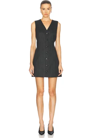 Frame Pinstripe Suiting Dress in Grey Lurex Multi - Grey. Size L (also in M, S, XS).