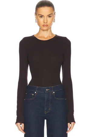 ENZA COSTA Silk Knit Long Sleeve Crewneck Top in Brown - Chocolate. Size XS (also in ).