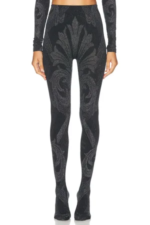 Wolford X Etro Metallic Jacquard Tights in Black & Silver - Black. Size XS (also in ).
