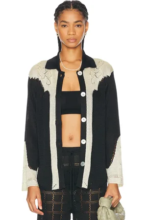 Calle Del Mar Western Pointelle Shirt in Black & Jasmine - Black. Size L (also in S).