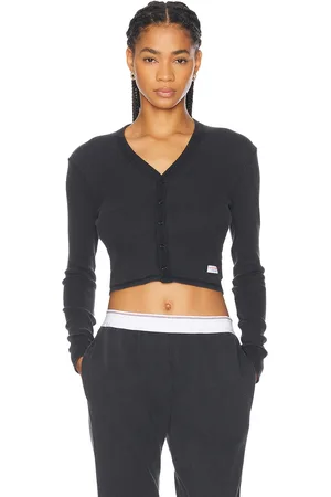 Alexander Wang Long Sleeve Waffle Cardigan in Washed Black - Charcoal. Size M (also in XS).