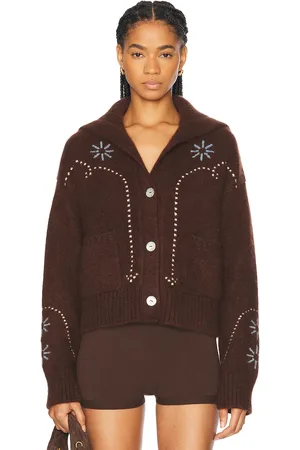 Calle Del Mar Cashmere Western Cardigan in Chocolate & Multi - Chocolate. Size L (also in S).