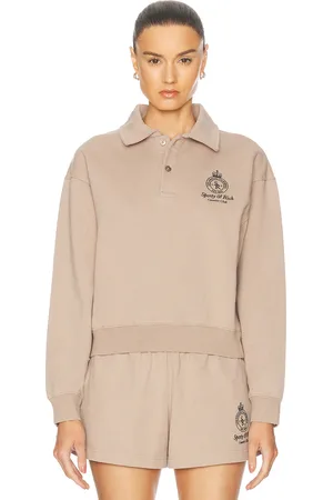Sporty & Rich Crown Embroidered Polo Sweater in Mink & Faded Black - Brown. Size XS (also in ).