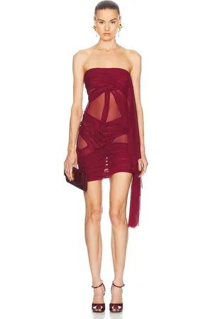 DI PETSA Wetlook Strapless Mini Dress in Burgundy - Burgundy. Size L (also in M, S).